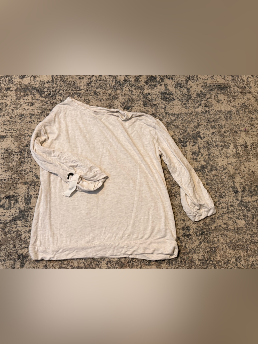 Light Cream Long Sleeve Women's Top with Tie-Sleeve Detail Size Small